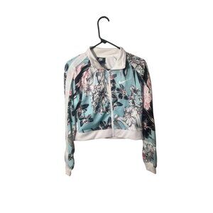 Nike XS blue Floral Print Cropped Jacket Womens Full Zip Blue & Pink Lightweight